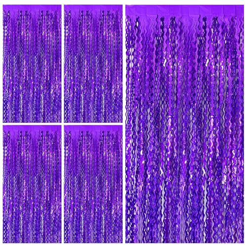 Metallic Wavy Foil Fringe Backdrop Curtains for Party Decor - 5 Pack