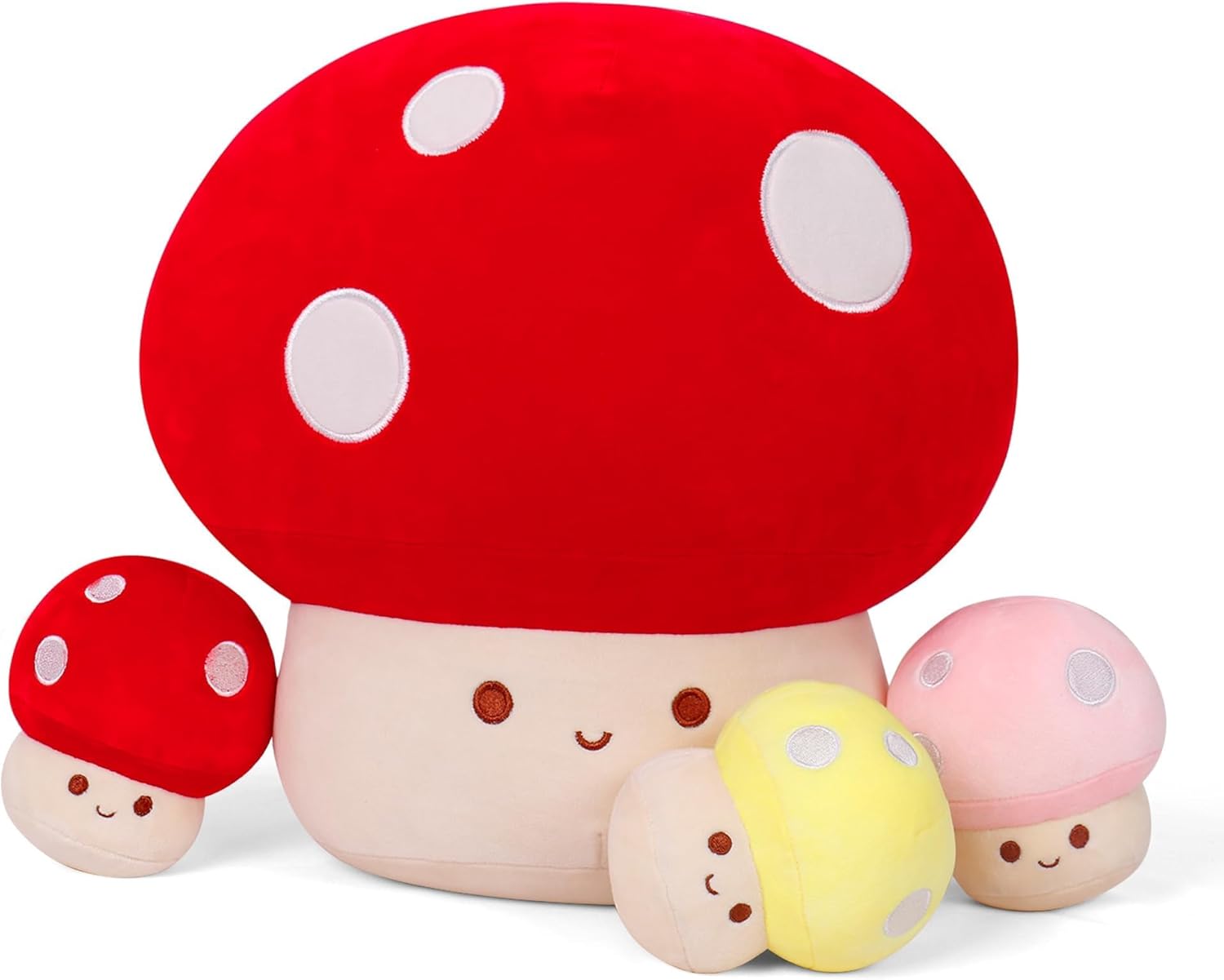WeBingo Mushroom Plush Pillow Set - 12-Inch Jumbo Stuffed Animal Decor with 3 Baby Mushrooms | Perfect Gift for Kids & Adults