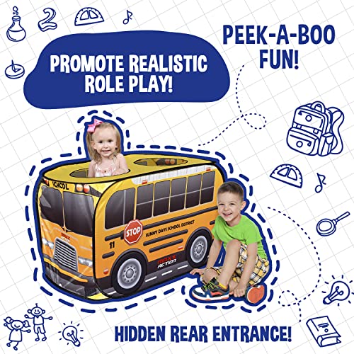 Sunny Days Entertainment Pop Up School Bus ? Indoor Playhouse for Kids | Yellow Vehicle Toy Gift for Boys and Girls