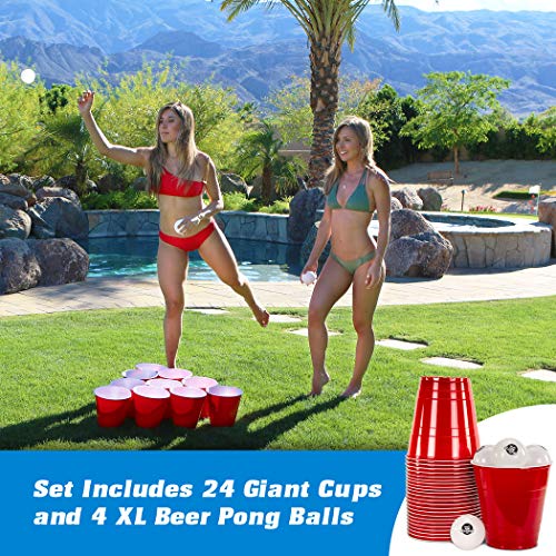 Giant Yard Pong Set - 24 Heavy-Duty 110oz Party Cups and 4 XL Pong Balls