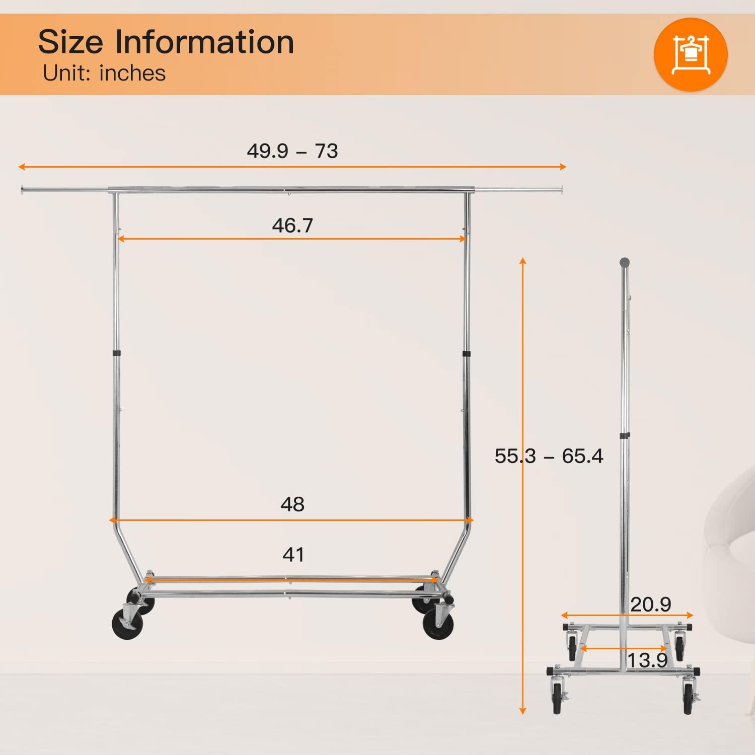 PayLessHere Heavy Duty Clothing Rack - Extensible Garment Rack with Wheels | 135 lbs Capacity, Chrome Finish
