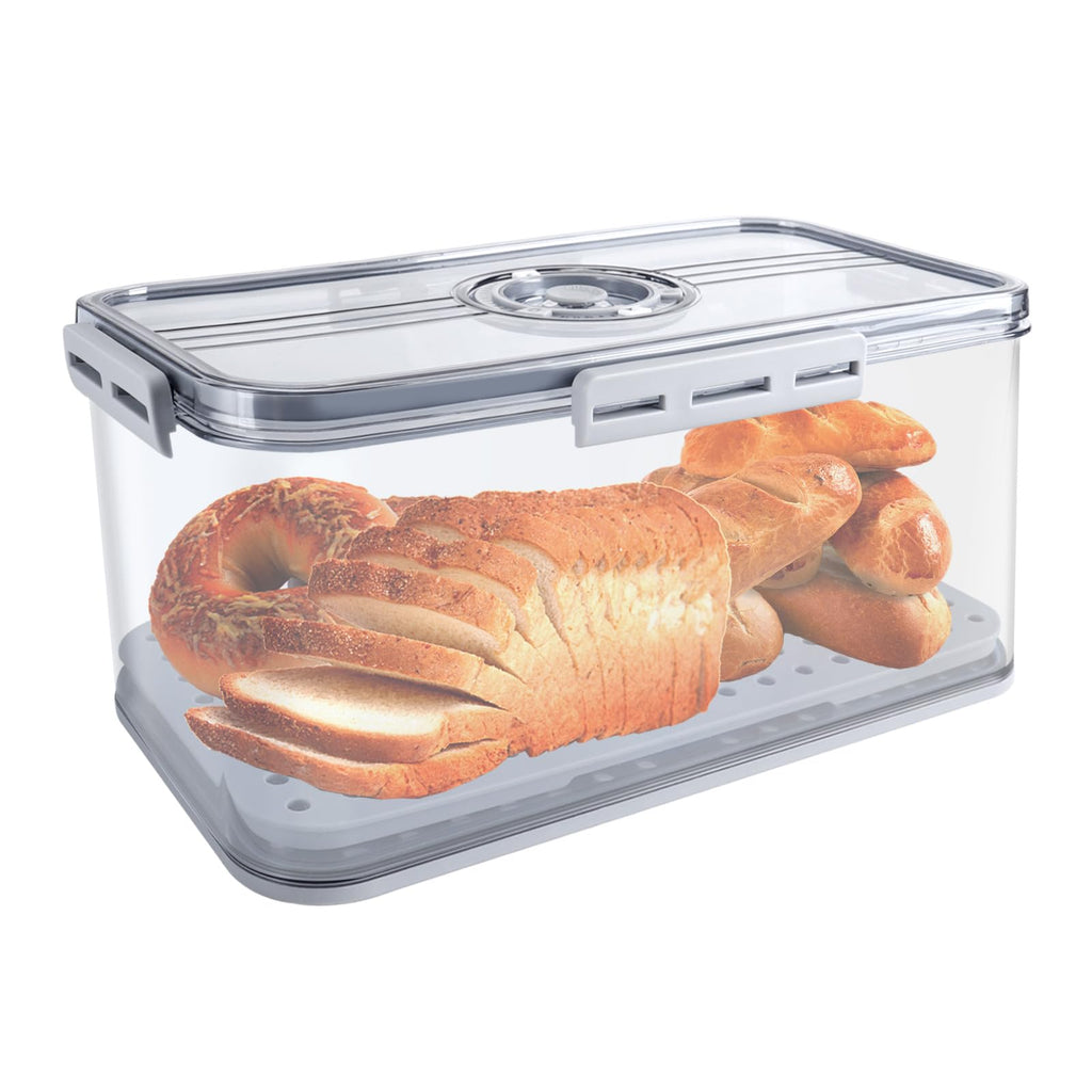 Bread Box for Kitchen Counter, Time Recording Bread Storage Container with Lid, Transparent Bread Storage Device with Drainage Pad, Homemade Bread Storage Container, Toasted Bread 11.8"x8.07"x5.71"