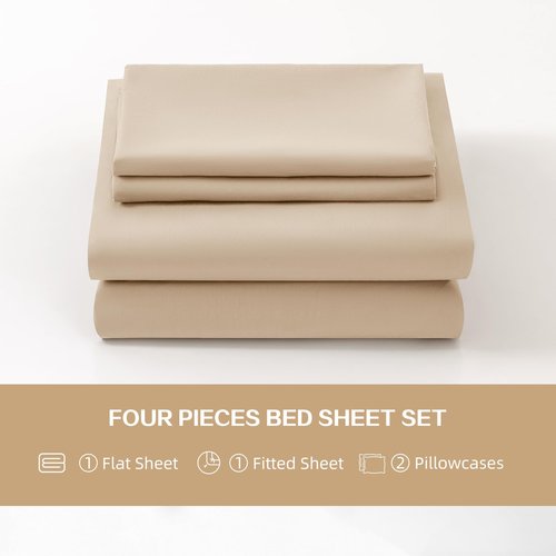 Jessrydo 100% Cotton Sheets King Size Sheets Deep Pocket Fits 18"-24" Mattress Luxury Soft Breathable Cooling Beige Cotton King Sheet Set 4 Pieces Cotton Bed Sheets