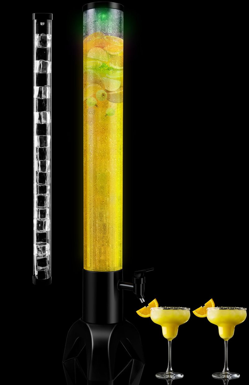 COSYOO Drink Tower, 3L Drink Tower Dispenser With Ice Tube and Led Light, Tabletop Beer Dispenser 3.17 Qt./3 L, Ideal for Parties Bars Pubs Restaurants