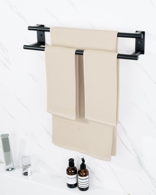 Alise Bathroom Double Towel Bar, 24 Inch Wall Mount Towel Holder, Towel Racks for Bathroom, SUS304 Stainless Steel Towel Hanger, Thickened Pipe with Strong Load-Bearing Capacity, Matte Black