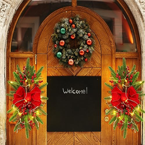3-Pack 24-Inch Prelit Christmas Teardrop Swags with LED Lights and Ornaments