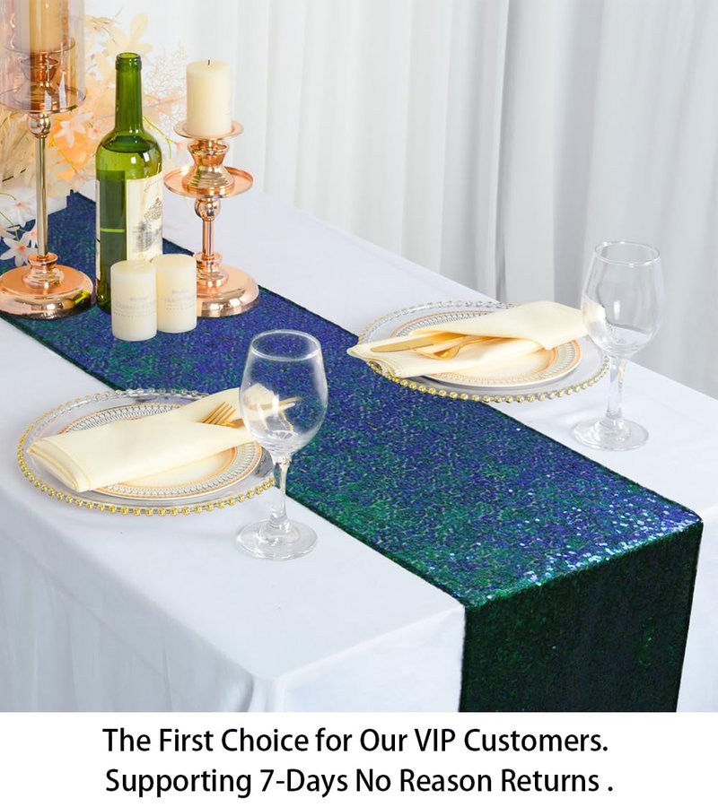 ShinyBeauty Iridescent Green Table Runner 2 Packs 12''x72'' Sequin Table Runners Sparkly Table Cover Overlay 72 Inches Sequence Fabric Table Cloth Runner for Party Graduation Engagement Decoration