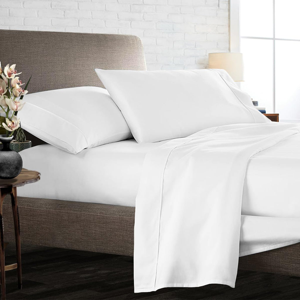 Dee's Collection Luxury 4 Piece Egyptian Cotton Sheets Olympic - Queen Size - 800 Thread Count, 100% Cotton Sheets, 15" Deep Pocket Sheet Set, Breathable, Soft and Premium Cotton - White