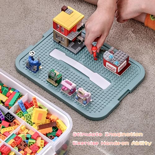 3-Layer Stackable Toy Storage Organizer with Building Plate Lid - Green