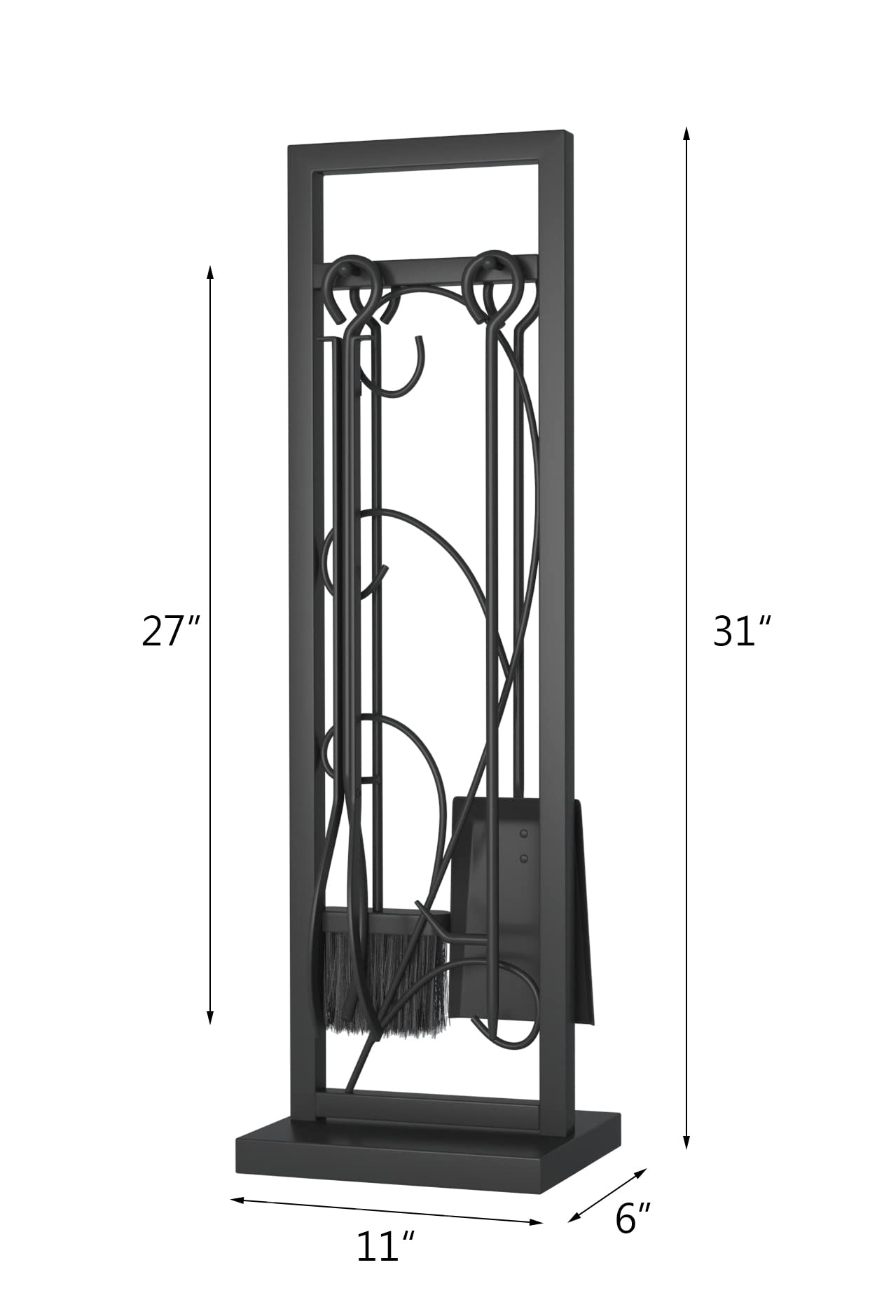 Lizh Metalwork 5 Piece Black Steel Fireplace Tool Set Fireplace Tool Furnace Accessory Kit,Fire Place Set Tools Include Poker,Tongs, Shovel,Brush and Stand Accessories Set,Black