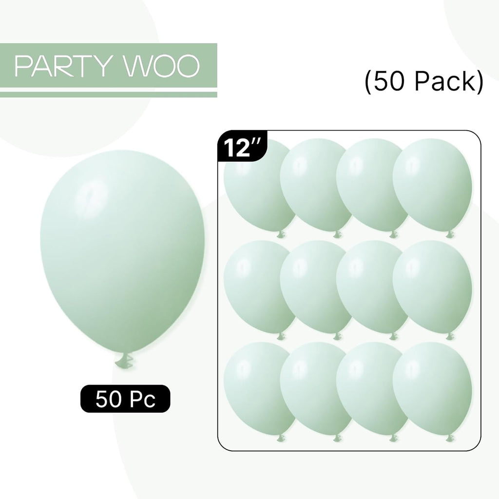 PartyWoo Mint Green Balloons - 50 Pcs 12 Inch Pastel Latex Helium Balloons for Celebrations