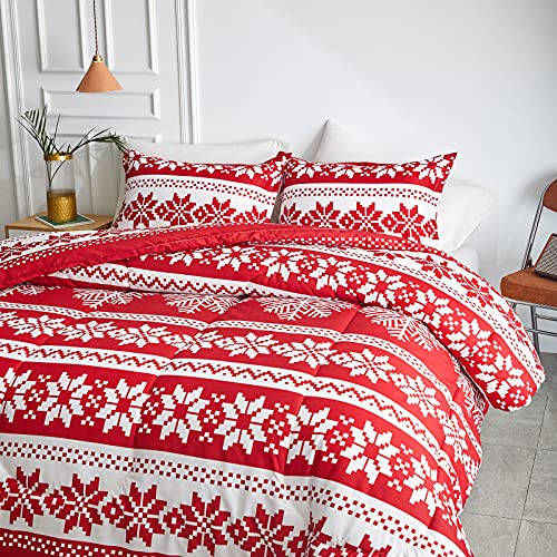 Flysheep Christmas Reversible Comforter Set King Size 102x88 Inches with 2 Pillow Shams