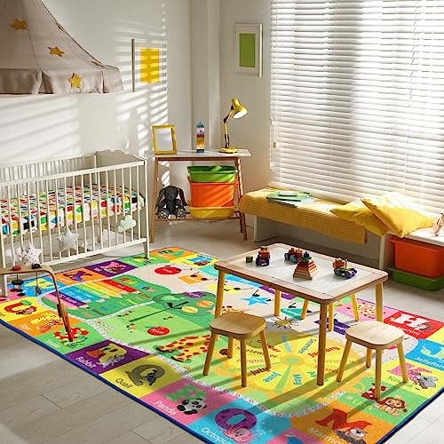 Educational Kids Play Rug 4x6, Alphabet & Animal Learning Play Mat