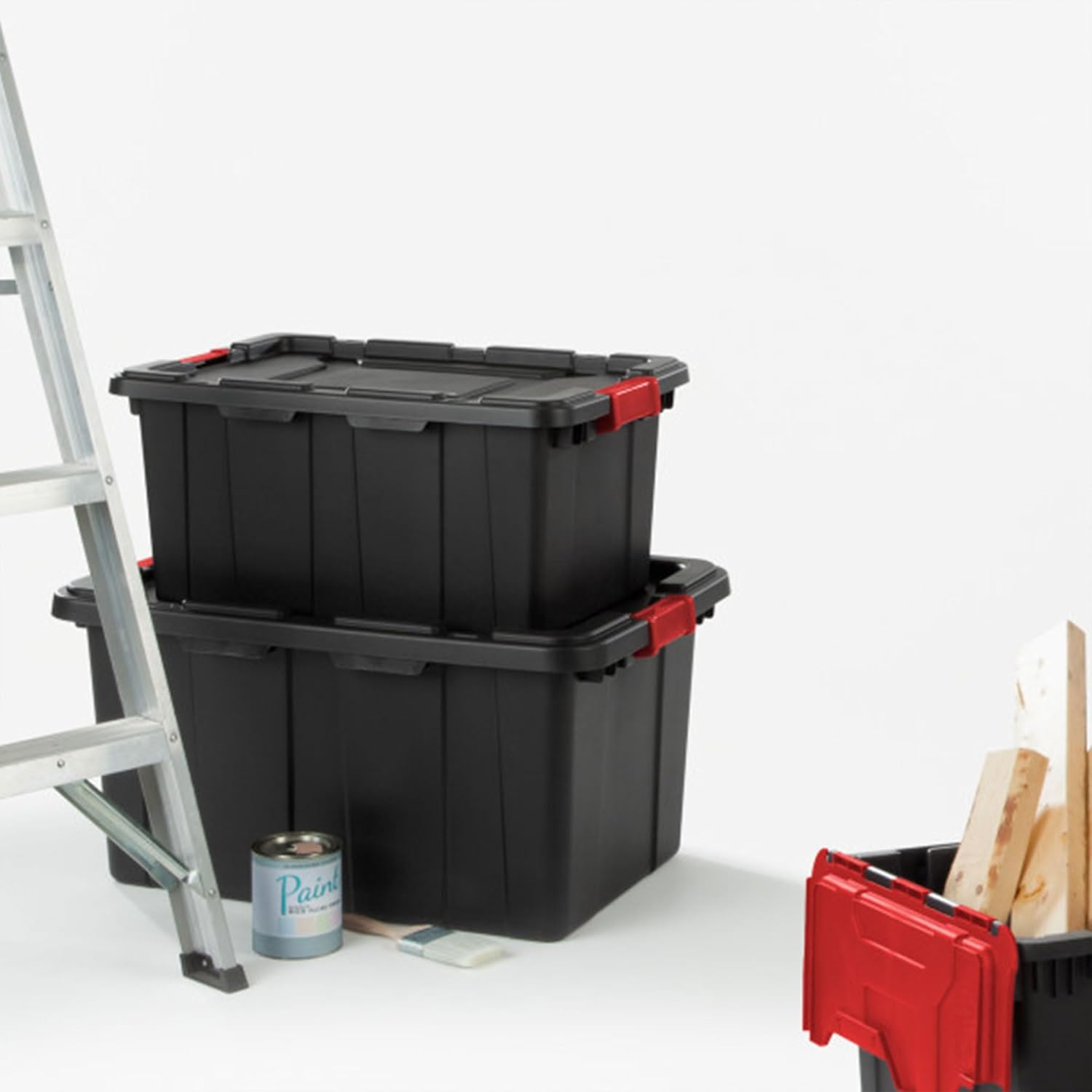 Sterilite 6-Pack Industrial Tote - Heavy-Duty Plastic Storage Bins with Lids | 15 Gallon, Black