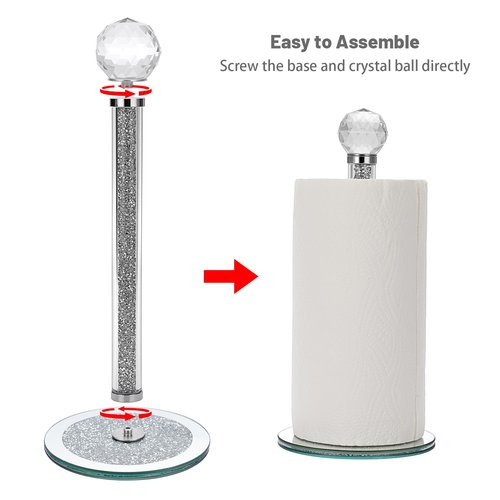Sumnacon Paper Towel Holder,Crystal Free Standing Paper Towel Roll Holder for Bathroom Bling Kitchen Countertop Paper Towel Holdesr Gorgeous Silver Paper Towel Holders for Kitchen Bathroom Countertop