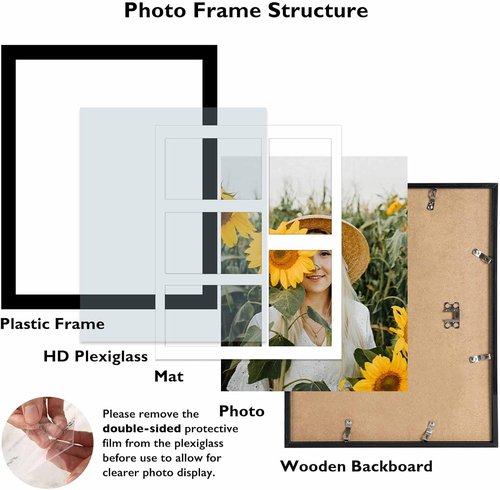 JCJMY 11x14 Picture Frame - Stylish 4-Opening Collage Frame for 5 Photos | Black Multi-Photo Display