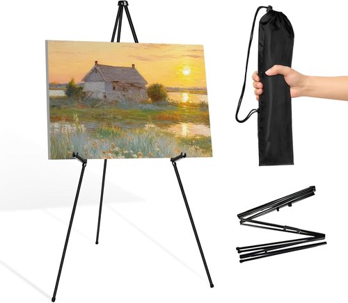 Folding Display Easel Stand - 63" Tall Adjustable Telescoping Art Easel for Easy Assembly | 1 Pack
