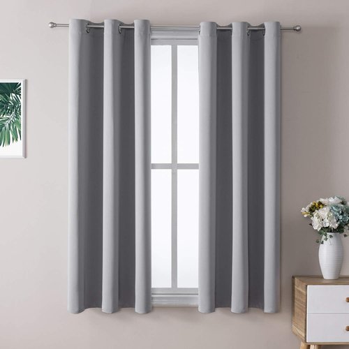 ChrisDowa Small Window Curtains - 40-Inch Grommet Thermal Insulated Room Darkening Panels, Light Grey (2-Pack)