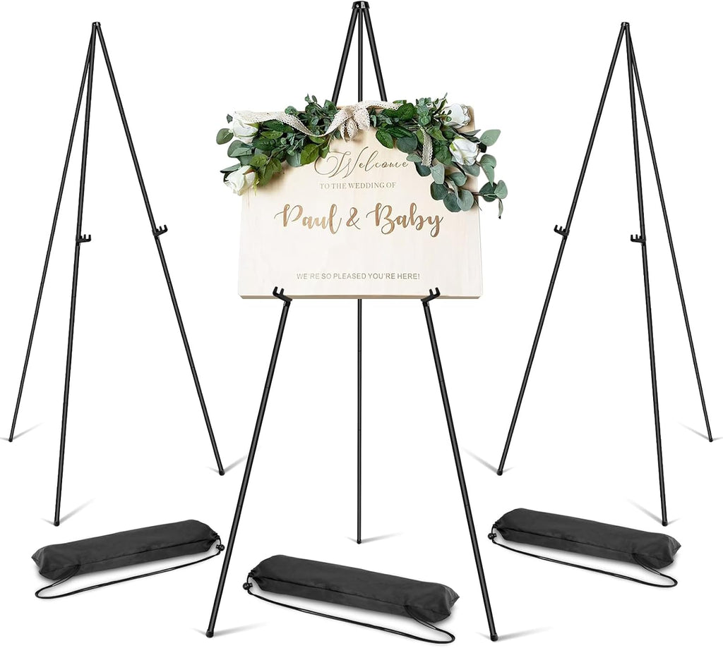 PUJIANG 63" Metal Easel Stand - 3 Pack Display Stands for Pictures, Signs & Art | Includes Carrying Bag