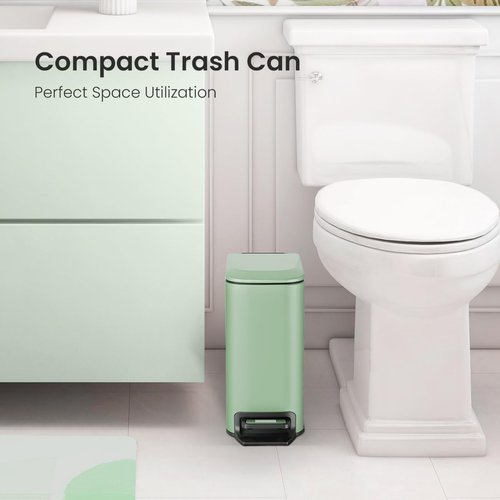 Cesun Small Bathroom Trash Can - Soft Close Lid & Step Pedal | 6L Stainless Steel, Anti-Fingerprint (Matt Green)