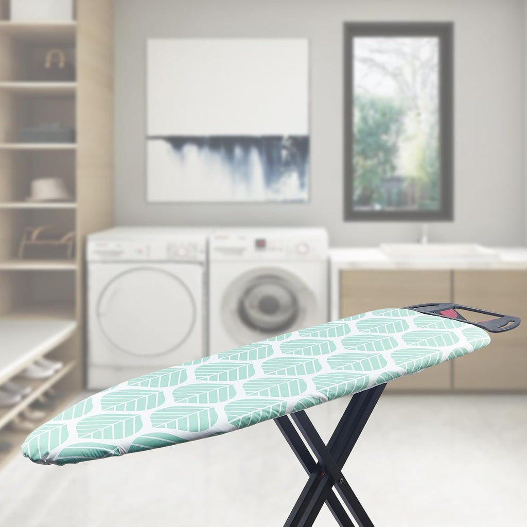Seiritex Ironing Board Cover - Heat Reflective, Thick Padding, Standard Size 15 x 54, Green Leaf Design