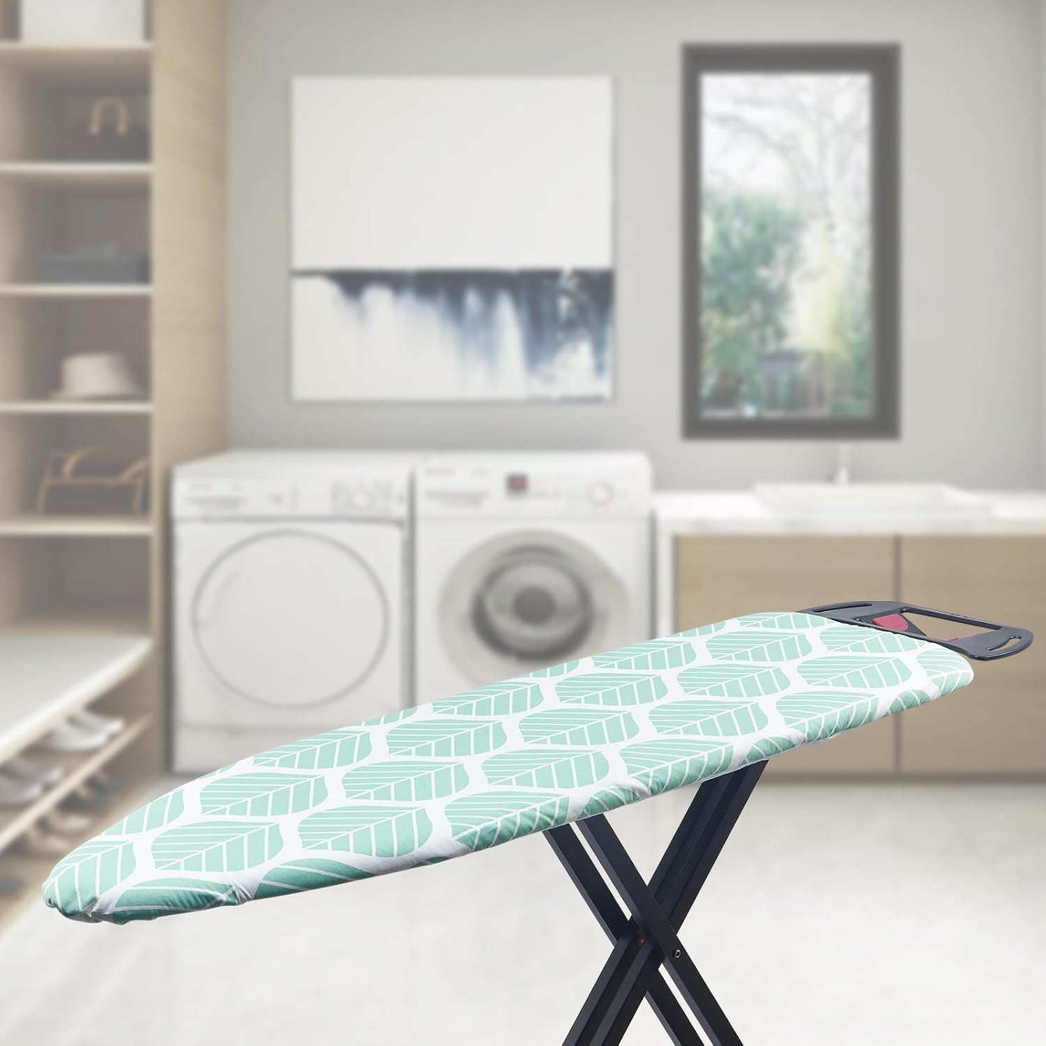 Seiritex Ironing Board Cover - Heat Reflective, Thick Padding, Standard Size 15 x 54, Green Leaf Design