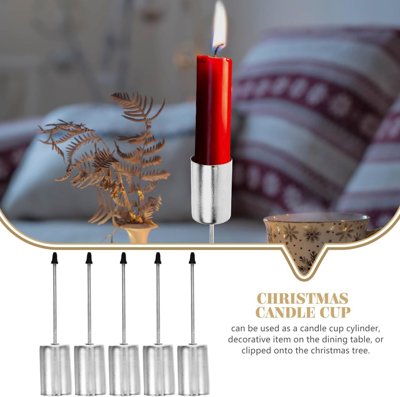 UKCOCO Silver Iron Candle Holders - 5 Pcs with Spike Taper Cups for Christmas Table Decor