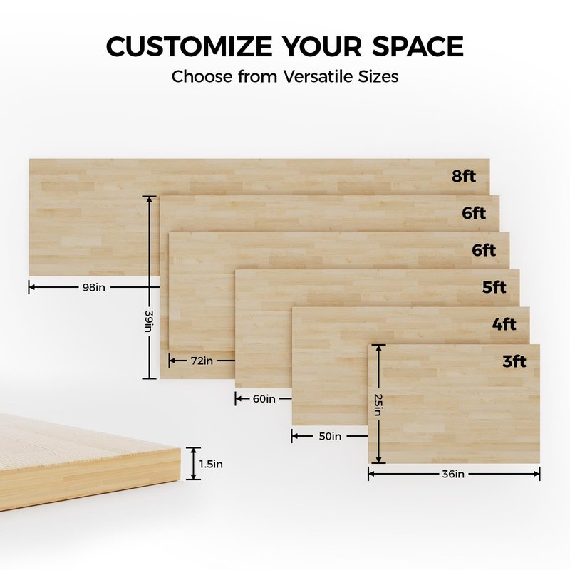 Solid Wood Butcher Block Countertop - 12"x7.5"x0.5" Unfinished Butcher Block Table Top, Solid Cutting Board for DIY Washer Dryer, Kitchen Countertop, Workbench, 1ft
