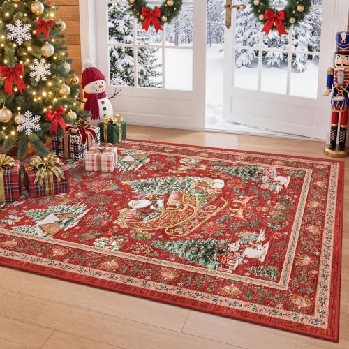 3'x5' Red/Green Christmas Kitchen Runner Rug – Washable, Non-Slip