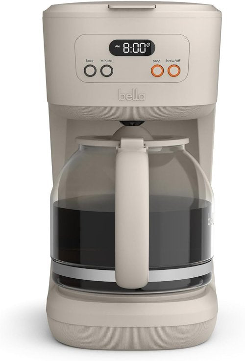 BELLA 12-Cup Programmable Coffee Maker - Easy LCD Display, Auto Shutoff, Reusable Accessories, Oatmilk