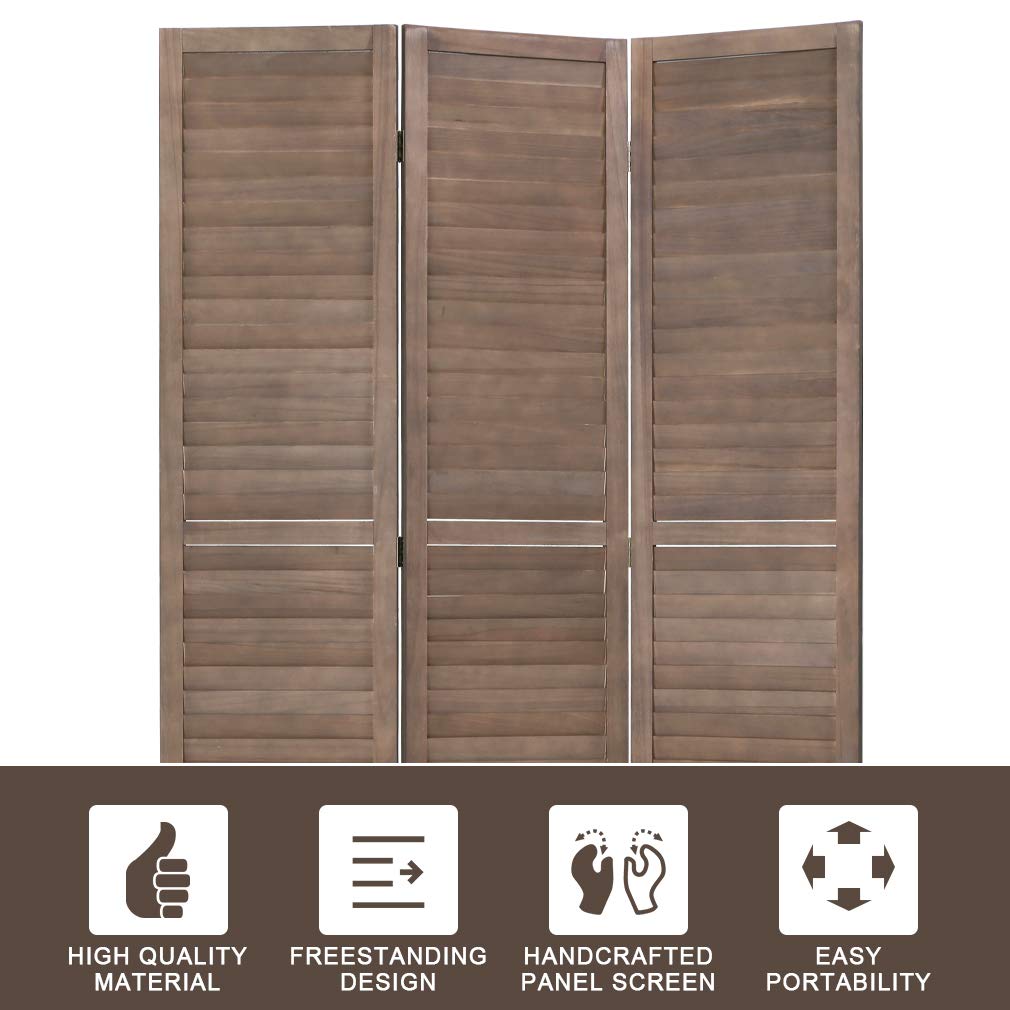3 Panel Wood Room Divider 4.3 Ft Tall Privacy Wall Divider 67.7" x 16.9" Each Panel Folding Wood Screen for Home Office Bedroom Restaurant （Brown）