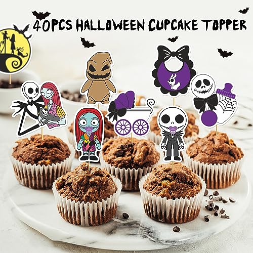 HigzYovn 40Pcs Night Before Christmas Cupcake Toppers – Black Ghost Halloween Cake Decorations