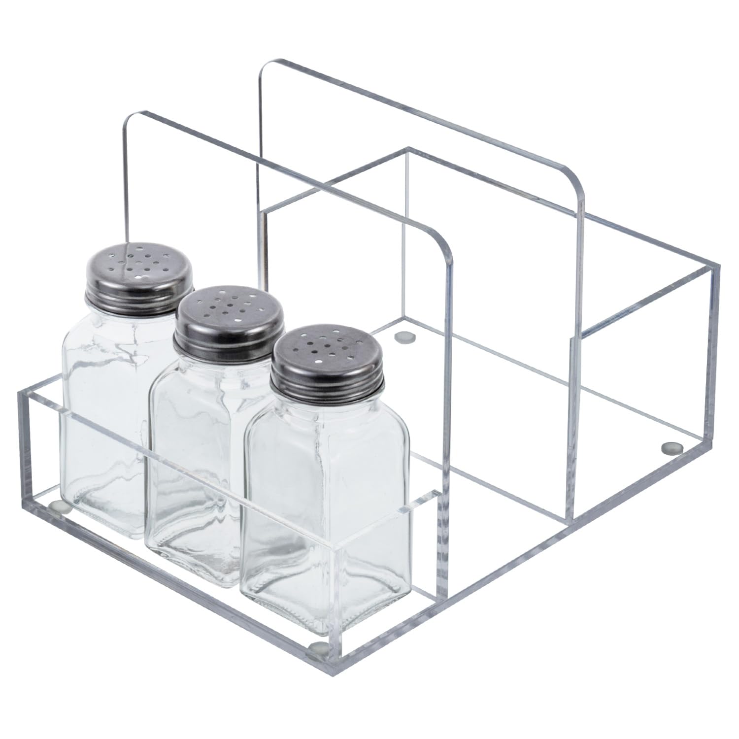 MyGift 2-in-1 Acrylic Napkin Holder with Salt and Pepper Shakers, Metal Vintage Scrollwork Dinner Table Paper Towel Condiment Holder with Rustic Solid Wood Base (Premium Clear Acrylic)