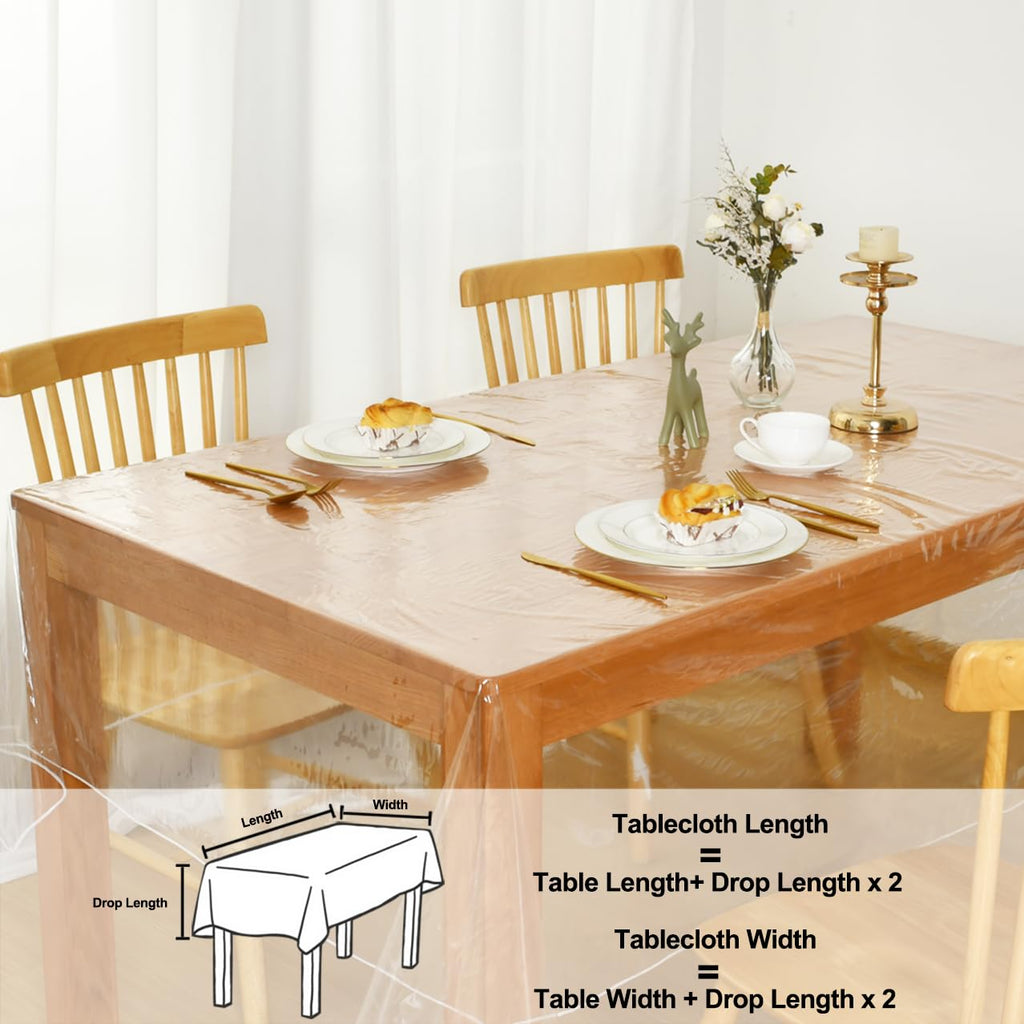 XWZO Clear Plastic Tablecloth Rectangle - 100% Waterproof Oilproof Stain Resistant Wipeable Vinyl Table Cloth, Transparent Cover Protector for Dining, Parties, 52 x 70 Inch