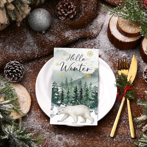 Saypacck 100 Pcs Christmas Paper Napkins 2-Ply Holiday Guest Towels Snowflake & Forest Design