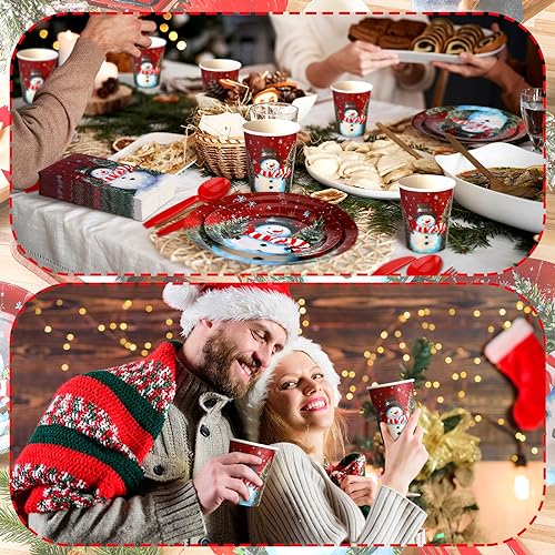 Sinmoe Red Snowman Christmas Paper Plate Dinnerware Set, 400 Pcs