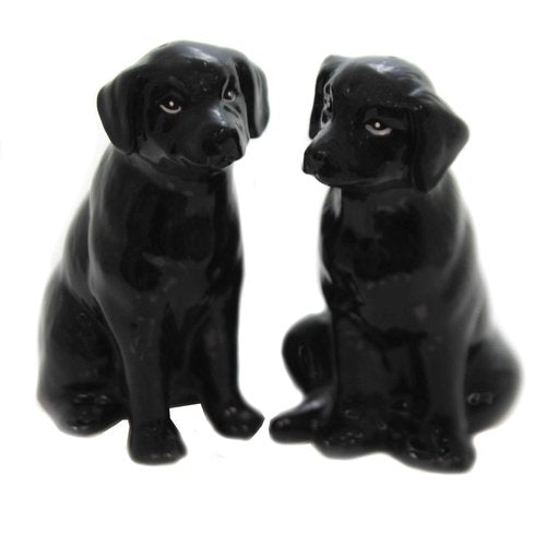 Fine Ceramic Black Labrador Dog Salt & Pepper Shakers Set, 3-3/4" H
