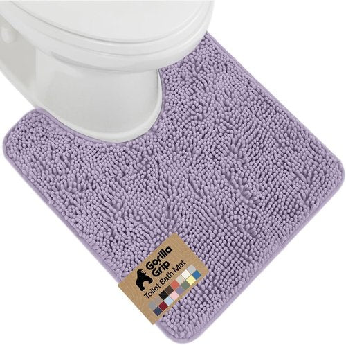 GORILLA GRIP Plush Shaggy Chenille Bath Rug Mat - Soft Microfiber, Oval Toilet Base, Machine Washable, Light Purple