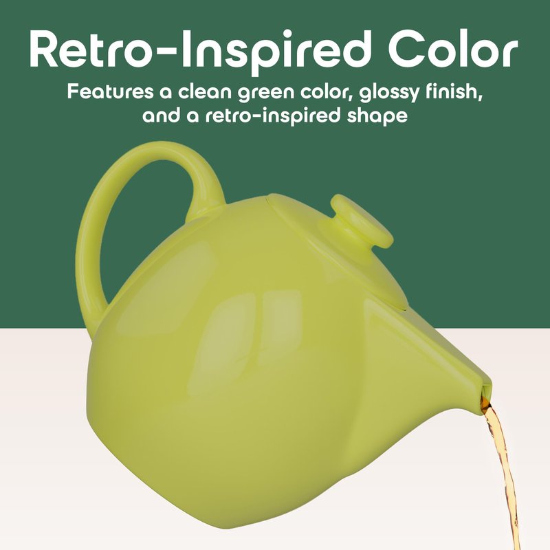 OmniWare 24 Ounce Teapot with Removable Stainless Steel Infuser (Simply Blue) - Loose Leaf Tea Brewer, Microwave & Dishwasher Safe, Retro-Inspired Stoneware for Kitchen & Dining