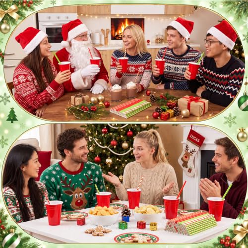 Uiifan 100 Pcs Christmas Plastic Drinking Straws - 9 Inch - Multi-Style