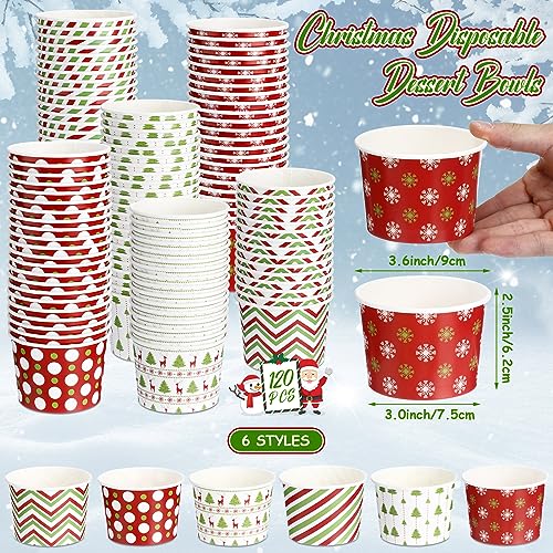 120 Pcs Christmas Disposable Dessert Bowls 9 oz, 6 Styles - Sliner