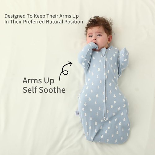 Insular Baby Transitional Swaddle - 2-Way Zipper Newborn Sleep Sack | Arms Up Wearable Blanket, Raindrop, 0-3 Months