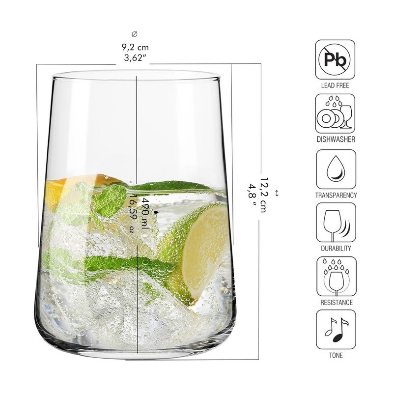 Krosno Infinity Drinking Glasses Set of 6 – 16.6 oz Water Juice Glasses, Modern Tapered Tumblers, Lead-Free Glassware, Clear Everyday Drinkware, Dishwasher Safe, Made in Europe