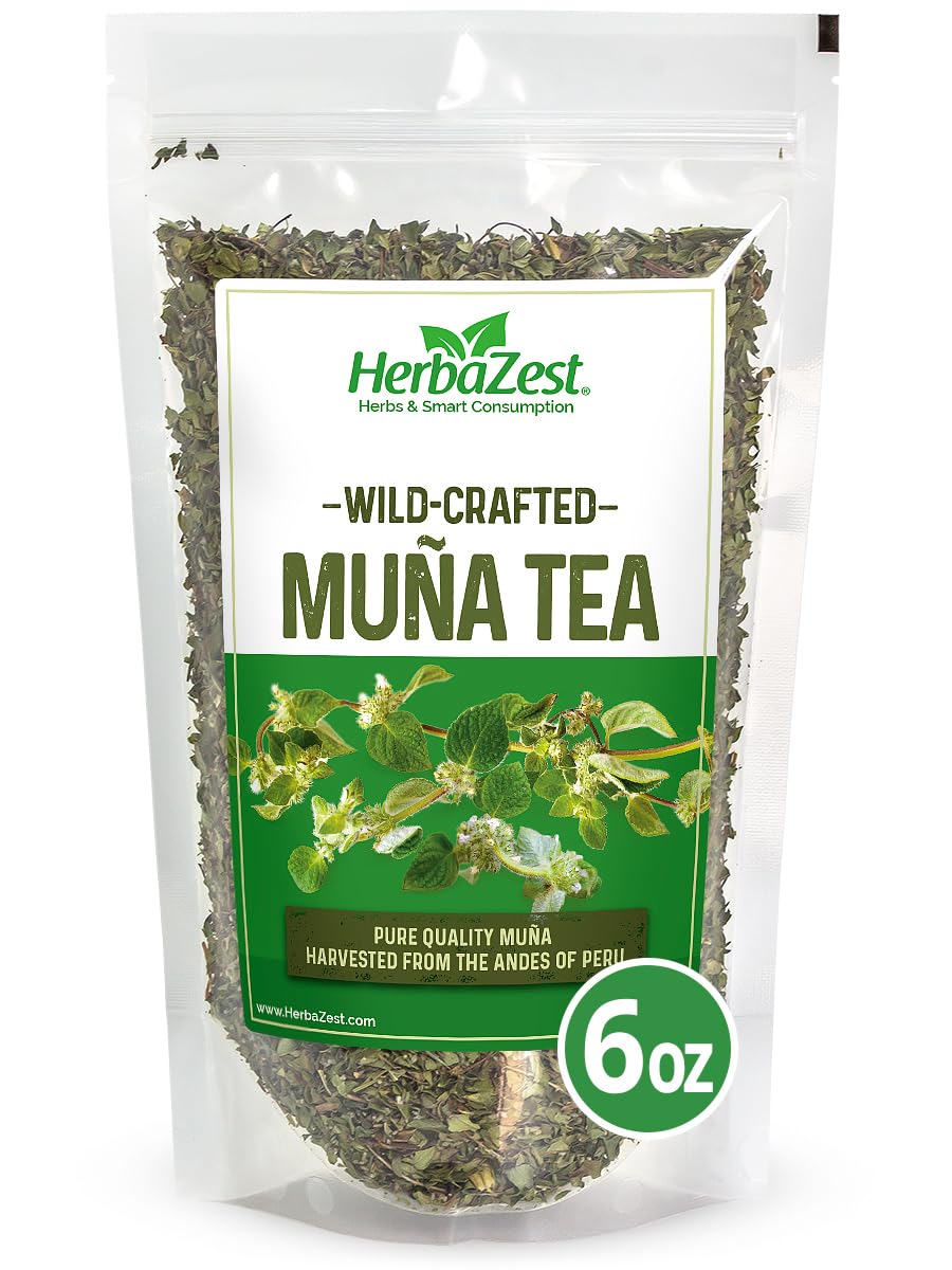 HerbaZest Muña Tea (Andean Mint Tea) – 6oz (170g) – Premium Wild-Crafted & 100% Pure Loose Leaves & Stems
