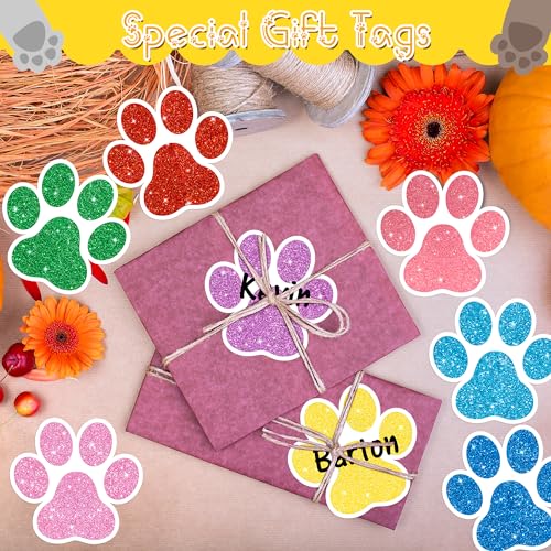 100Pcs Glitter Paw Print Paper Cutouts for Pet Themed Party Decorations