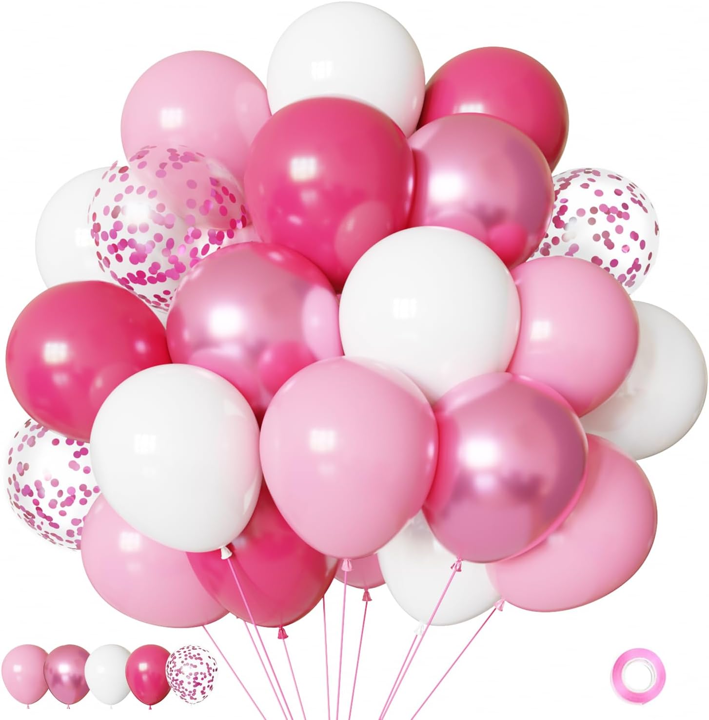 Skiennix Pink and White Balloons Kit - 50pcs 12 Inch Latex Balloons with Confetti for Parties