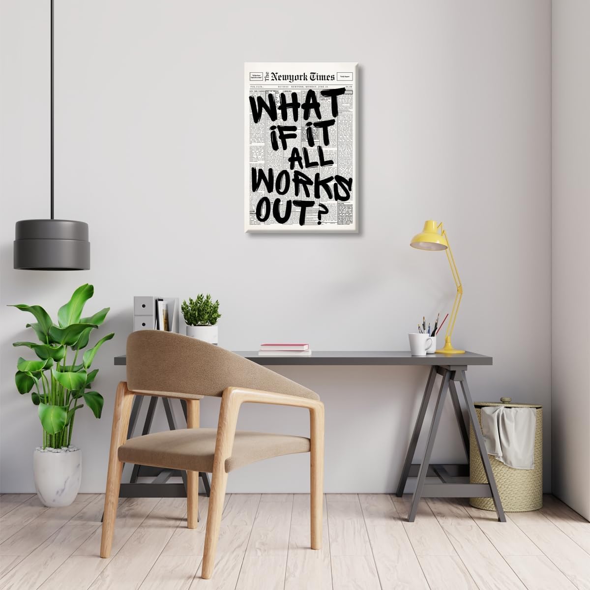 Skiennix Retro Black and White Newspaper Wall Art - Positive Quote Canvas Print 12x18 Inch Unframed | Trendy Apartment Decor
