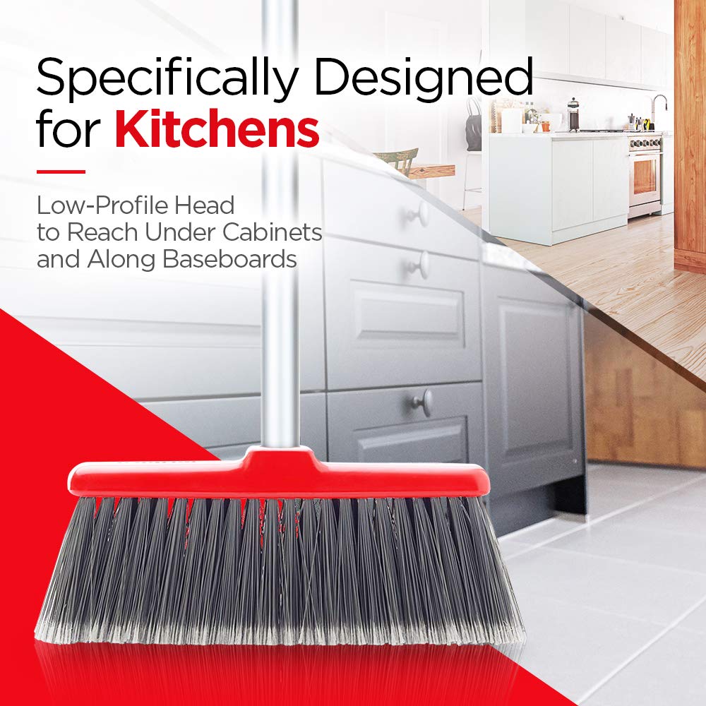 Fuller Brush Adjustable Kitchen Broom – 10" Wide Broom Head with Split-End Bristles and Steel Handle (29"–52") for Sweeping Fine Dust and Crumbs – Red (Fiesta Broom Complete)