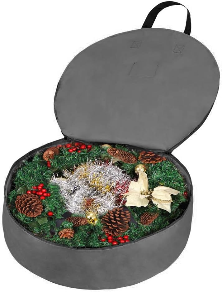 Primode Wreath Storage Bag - Heavy Duty 600D Oxford Polyester with Handles | Durable Xmas Holder (30", Gray)