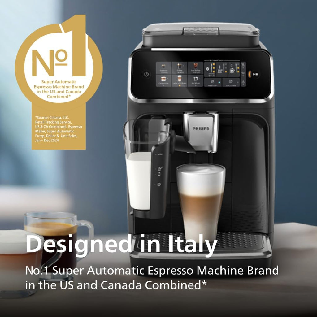 Philips 3300 Series Espresso Machine - Fully Automatic with LatteGo Milk System | 15-Bar Pressure, Glossy Black